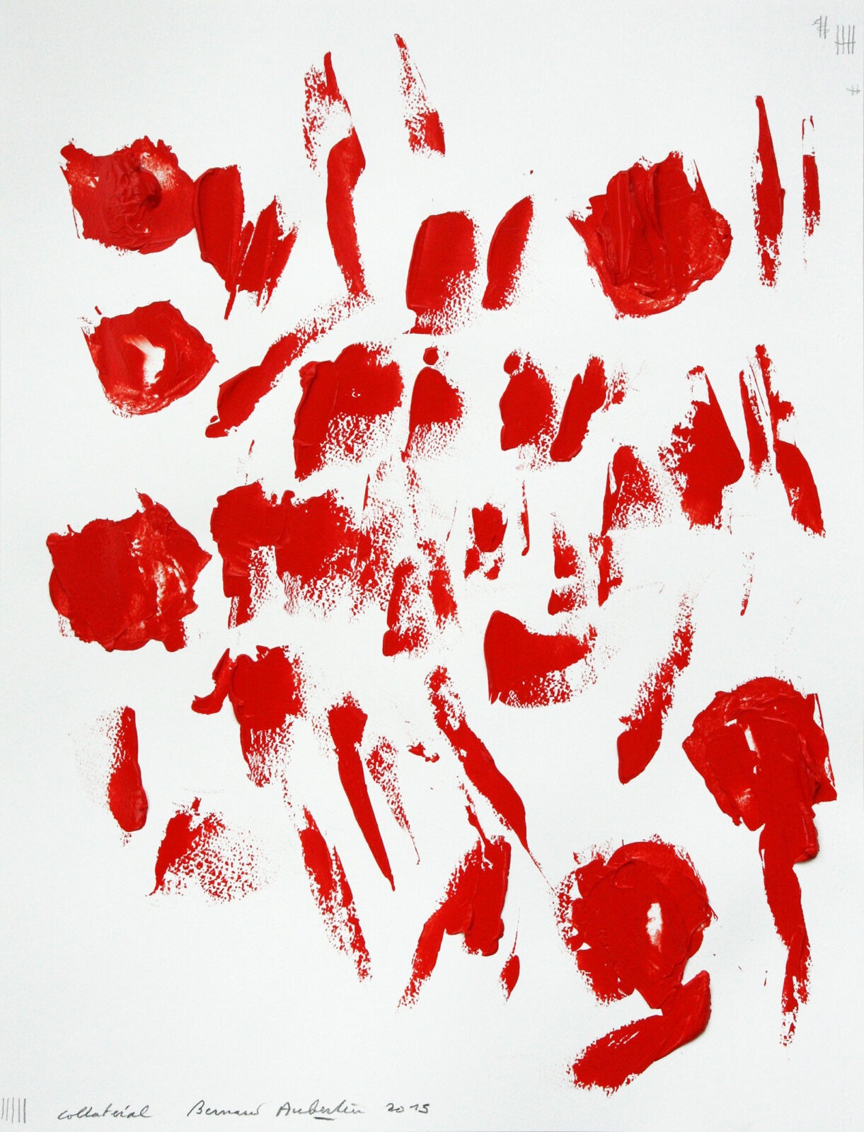 Bernard Aubertin, Collatéral (rot), Acryl auf Papier, 2015, 65x50 cm