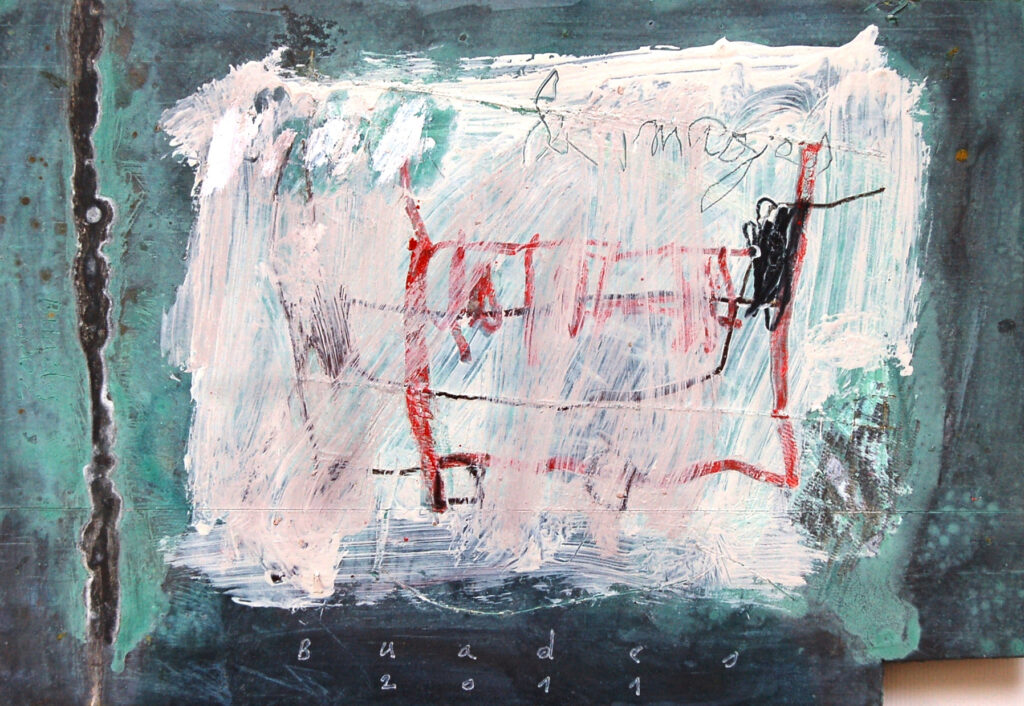 Miguel Buades, ohne Titel, 2011-2013, Mischtechnik auf Blei, 47 x 47 x 5 cm